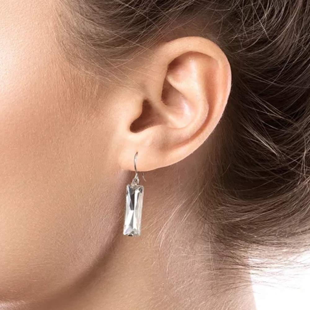 Rectangular Crystal Drop Earrings In Silver-Plate - image 1